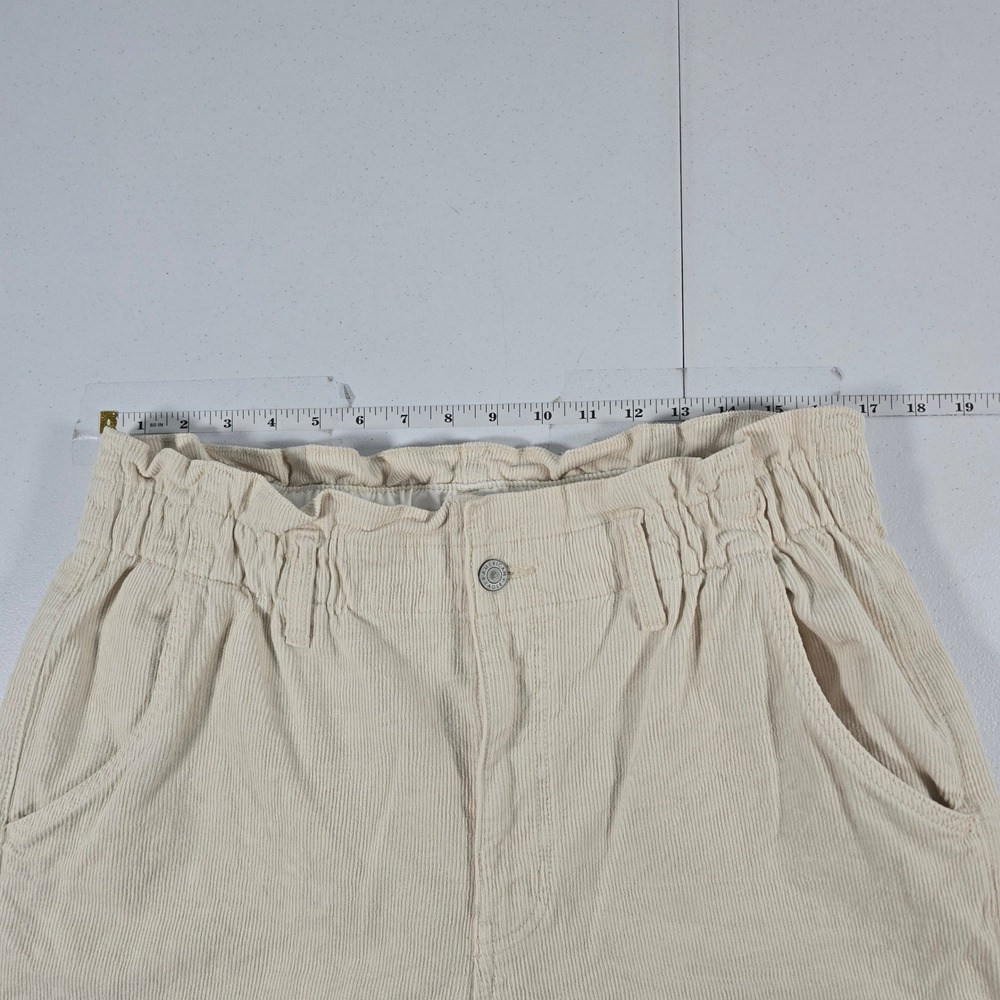 American Eagle‎ Women Cream Corduroy Barrel Leg Paperbag Waist Pants Size 12 Reg - Picture 3 of 10